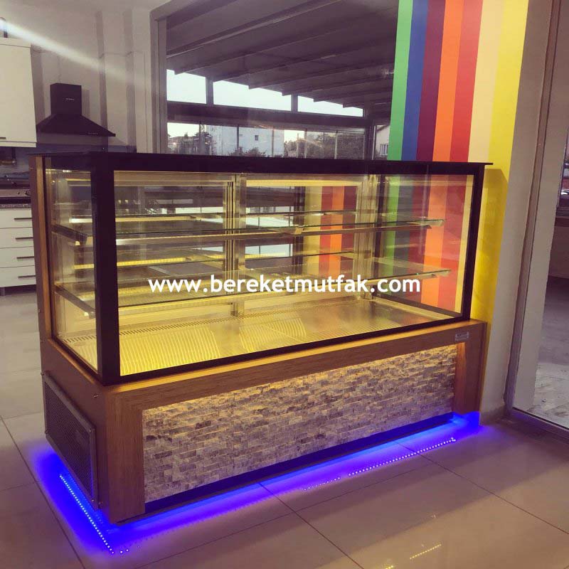 Taş dekorlu pastane teşhir dolabı imalat
